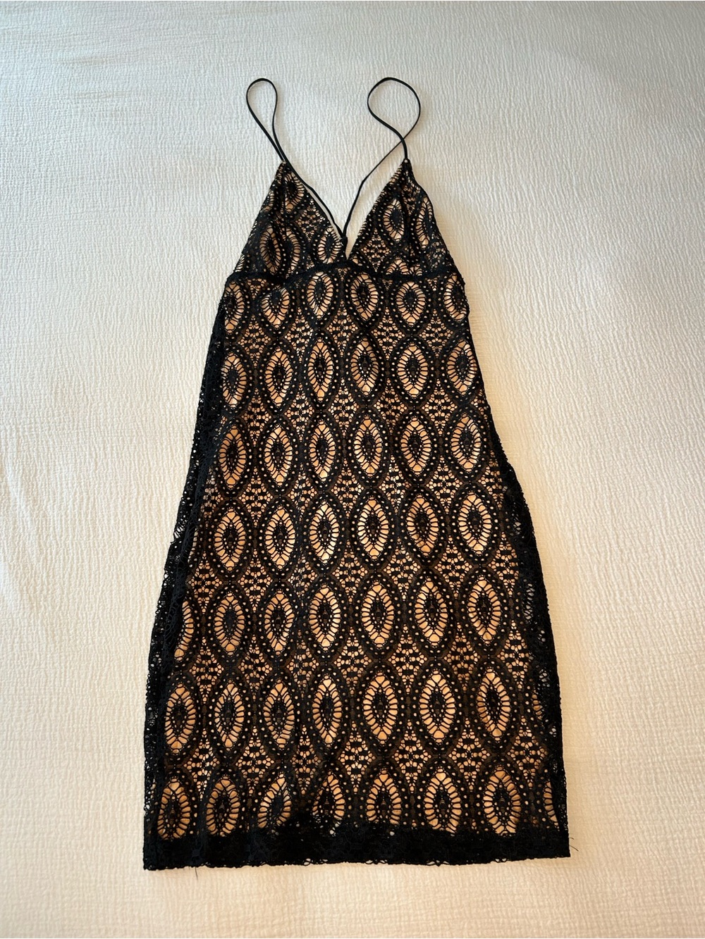 Nightcap Black Lace Midi Slip Dress with Nude Lining